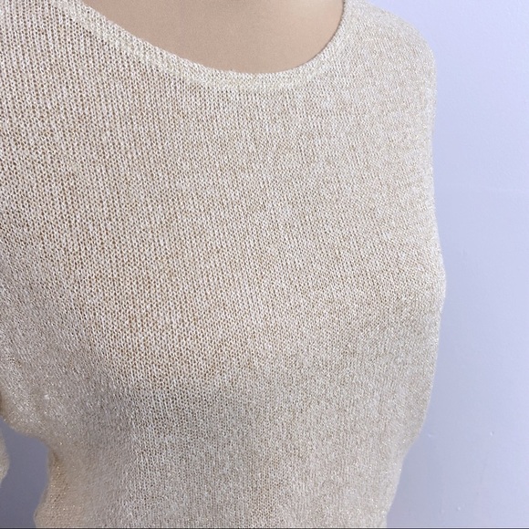 BCX Tie Back Iridescent Champagne 3/4 Sleeves Knit Sweater Top Size S - Picture 8 of 13